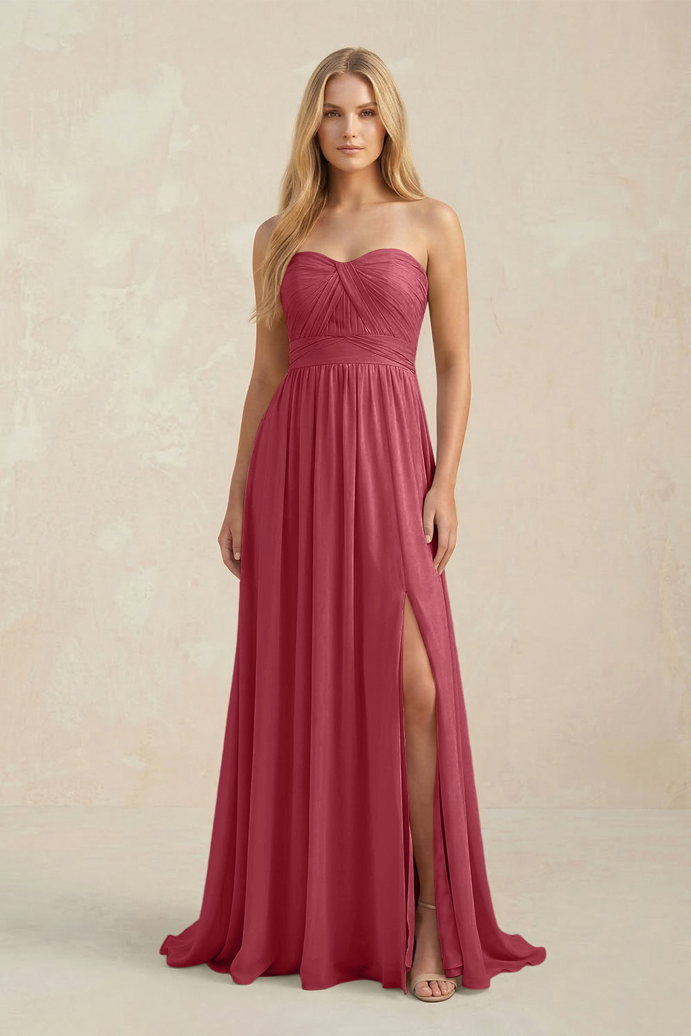 Sweetheart A-Line Pleated Chiffon Bridesmaid Dress With Slit in Merlot