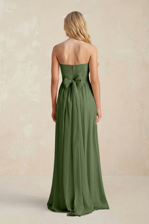 Sweetheart A-Line Pleated Chiffon Bridesmaid Dress With Slit in Moss (2) | KISSBRIDAL