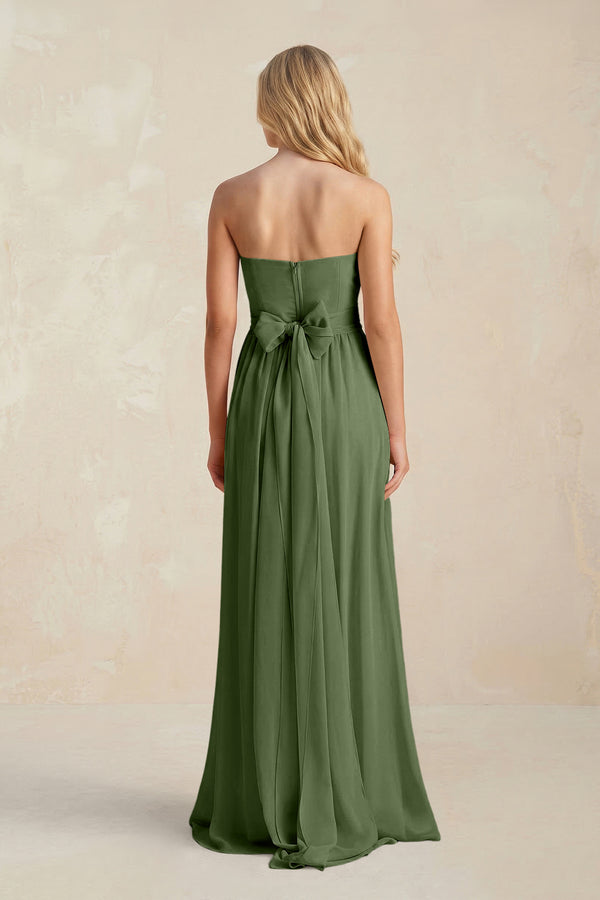 Sweetheart A-Line Pleated Chiffon Bridesmaid Dress With Slit in Moss (2) | KISSBRIDAL