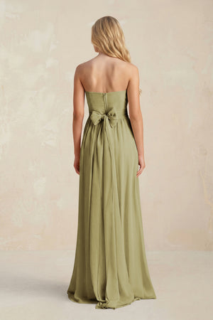 Sweetheart A-Line Pleated Chiffon Bridesmaid Dress With Slit in Moss Green (2) | KISSBRIDAL