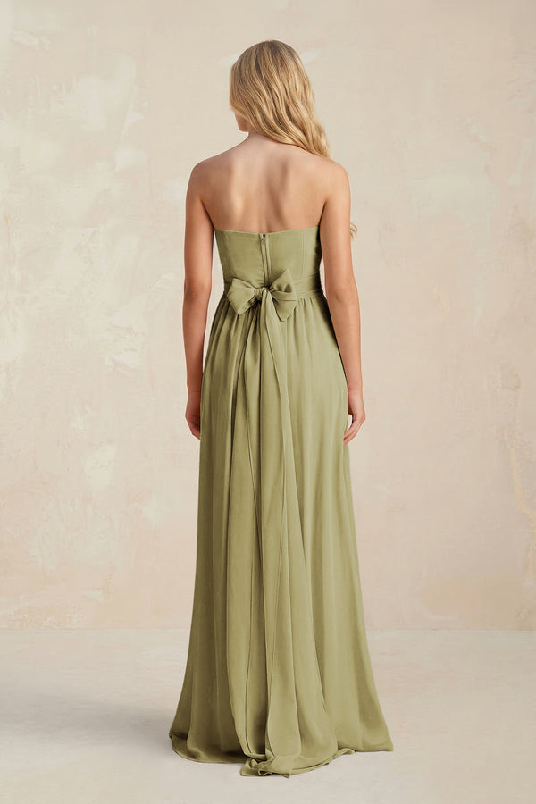 Sweetheart A-Line Pleated Chiffon Bridesmaid Dress With Slit in Moss Green (2) | KISSBRIDAL