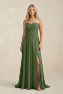 Sweetheart A-Line Pleated Chiffon Bridesmaid Dress With Slit in Moss | KISSBRIDAL
