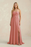 Sweetheart A-Line Pleated Chiffon Bridesmaid Dress With Slit in Mulberry | KISSBRIDAL