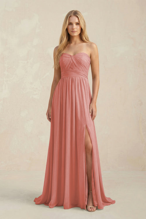 Sweetheart A-Line Pleated Chiffon Bridesmaid Dress With Slit in Mulberry | KISSBRIDAL
