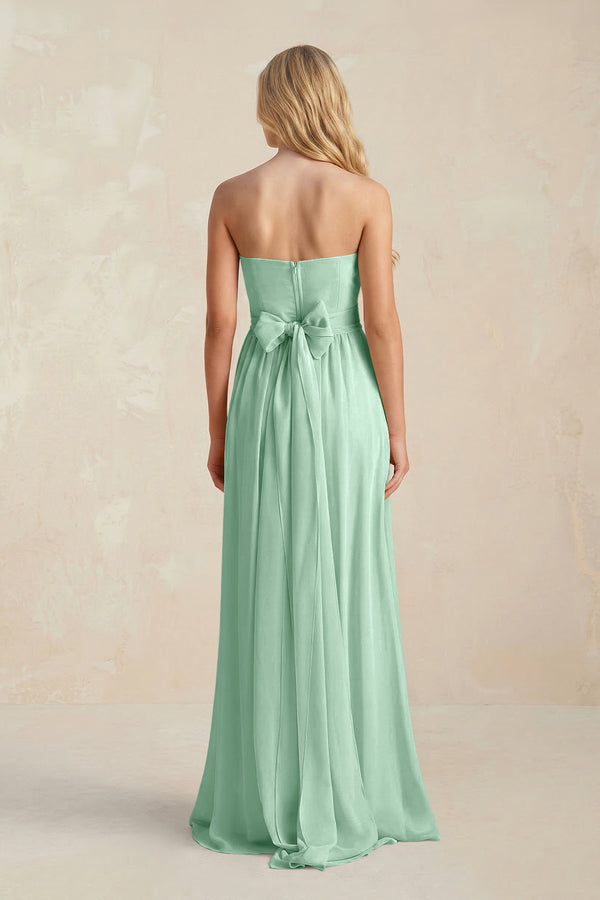 Sweetheart A-Line Pleated Chiffon Bridesmaid Dress With Slit in Pale Pistachio (2) | KISSBRIDAL