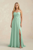 Sweetheart A-Line Pleated Chiffon Bridesmaid Dress With Slit in Pale Pistachio | KISSBRIDAL