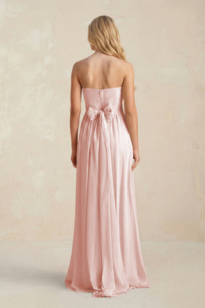 Sweetheart A-Line Pleated Chiffon Bridesmaid Dress With Slit in Rose Petal (2) | KISSBRIDAL