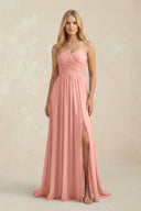 Sweetheart A-Line Pleated Chiffon Bridesmaid Dress With Slit in Rosette | KISSBRIDAL