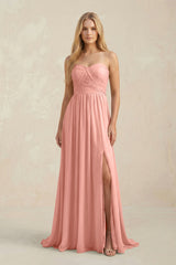 Sweetheart A-Line Pleated Chiffon Bridesmaid Dress With Slit in Rosette | KISSBRIDAL