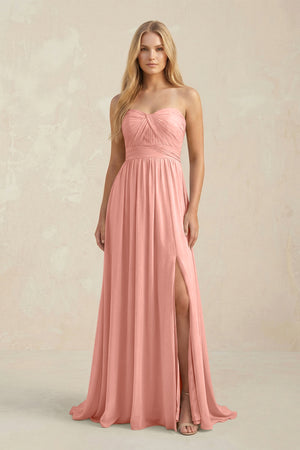 Sweetheart A-Line Pleated Chiffon Bridesmaid Dress With Slit in Rosette | KISSBRIDAL
