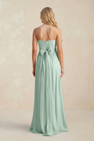 Sweetheart A-Line Pleated Chiffon Bridesmaid Dress With Slit in Sage (2) | KISSBRIDAL