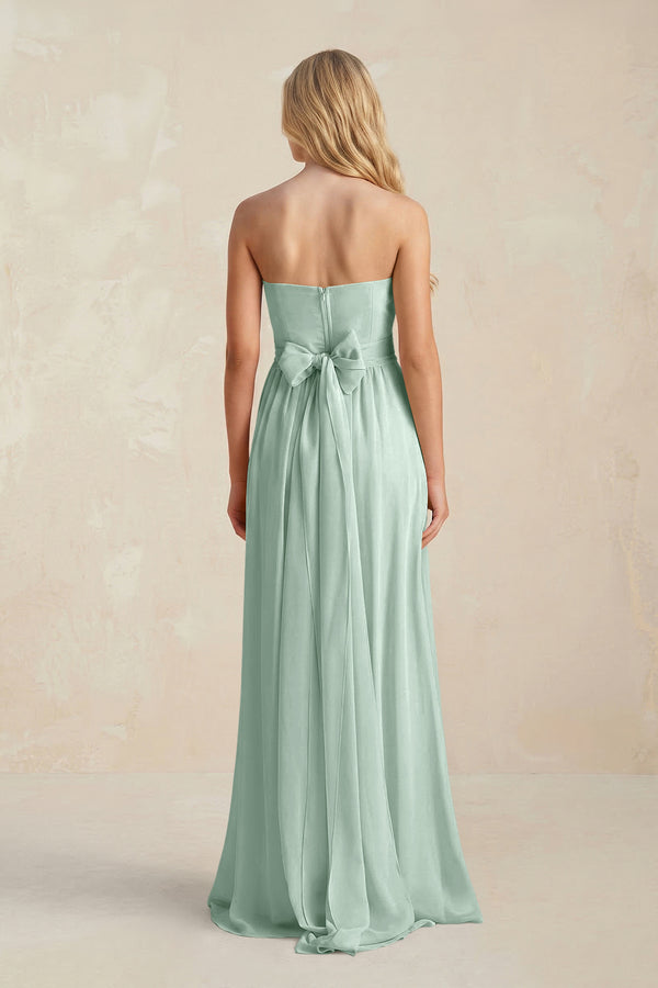 Sweetheart A-Line Pleated Chiffon Bridesmaid Dress With Slit in Sage (2) | KISSBRIDAL