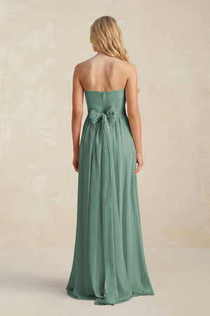 Sweetheart A-Line Pleated Chiffon Bridesmaid Dress With Slit in Sea Glass (2) | KISSBRIDAL