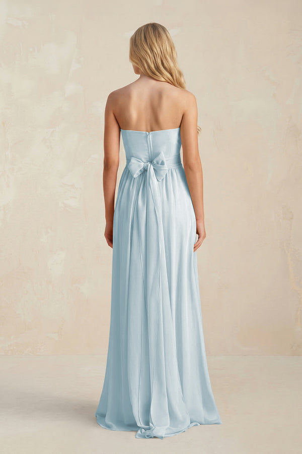 Sweetheart A-Line Pleated Chiffon Bridesmaid Dress With Slit in Sky Blue (2) | KISSBRIDAL