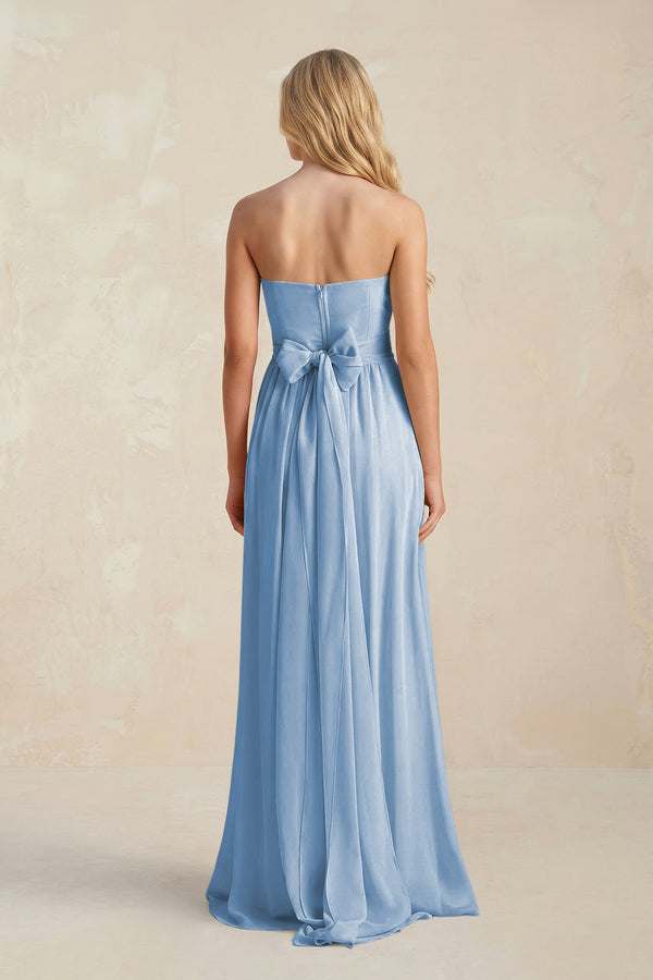 Sweetheart A-Line Pleated Chiffon Bridesmaid Dress With Slit in Steel Blue (2) | KISSBRIDAL