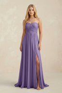 Sweetheart A-Line Pleated Chiffon Bridesmaid Dress With Slit in Tahiti | KISSBRIDAL