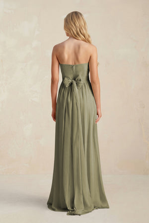 Sweetheart A-Line Pleated Chiffon Bridesmaid Dress With Slit in Thyme (2) | KISSBRIDAL