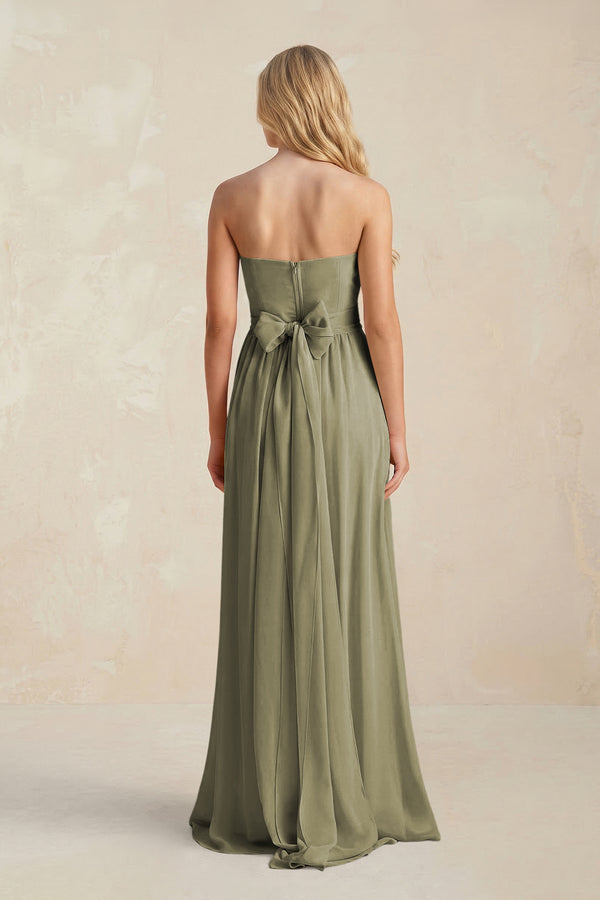 Sweetheart A-Line Pleated Chiffon Bridesmaid Dress With Slit in Thyme (2) | KISSBRIDAL