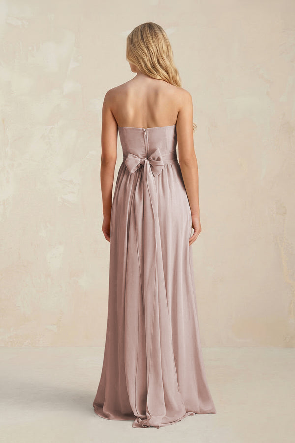 Sweetheart A-Line Pleated Chiffon Bridesmaid Dress With Slit in Toffee (2) | KISSBRIDAL