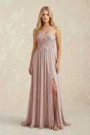 Sweetheart A-Line Pleated Chiffon Bridesmaid Dress With Slit in Toffee | KISSBRIDAL