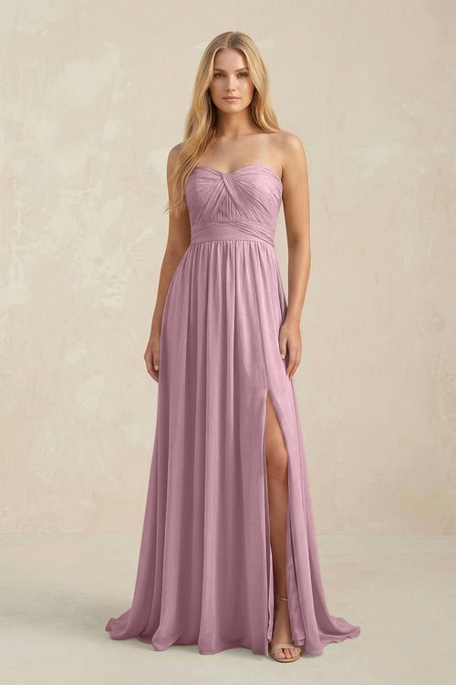 Sweetheart A-Line Pleated Chiffon Bridesmaid Dress With Slit in Vintage Mauve | KISSBRIDAL