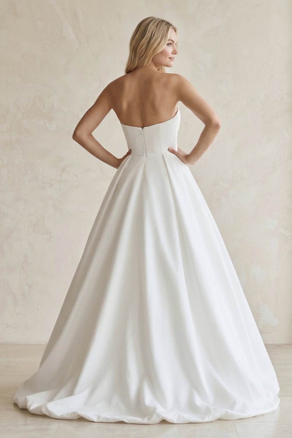 Sweetheart A - Line Ruched Satin Wedding Dress in White - KISS BRIDAL Wedding Dresses