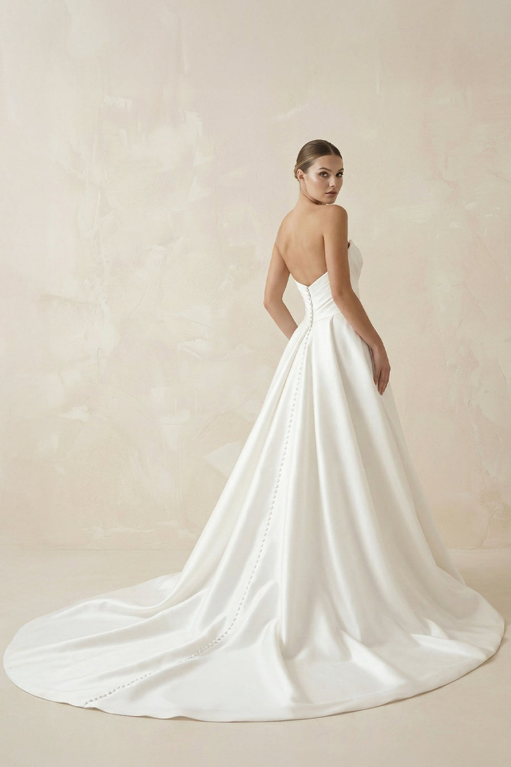 Sweetheart A - Line Ruched Satin Wedding Dress in White - KISS BRIDAL Wedding Dresses