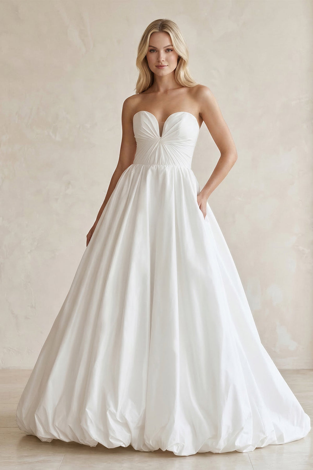 Sweetheart A - Line Ruched Satin Wedding Dress in White - KISS BRIDAL Wedding Dresses