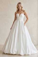 Sweetheart A - Line Ruched Satin Wedding Dress in White - KISS BRIDAL Wedding Dresses