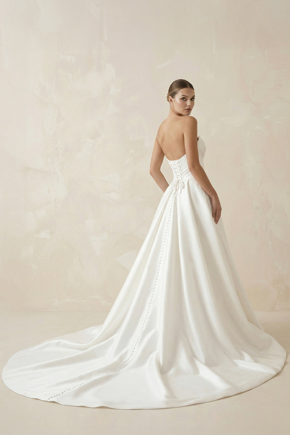Sweetheart A - Line Ruched Satin Wedding Dress in White - KISS BRIDAL Wedding Dresses