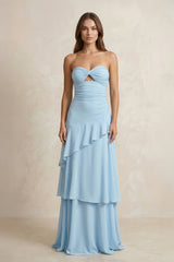 Sweetheart A - Line Ruffled Chiffon A - Line Long Prom Dress in Sky Blue - KISS BRIDAL