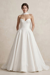 Sweetheart A - Line Satin Ball Gown Wedding Dress in White - KISS BRIDAL Wedding Dresses