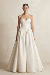 Sweetheart A - Line Satin Corset Wedding Dress in Ivory - KISS BRIDAL Wedding Dresses