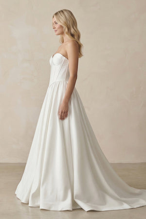 Sweetheart A - Line Satin Corset Wedding Dress in White - SHE IS ME Wedding Dresses