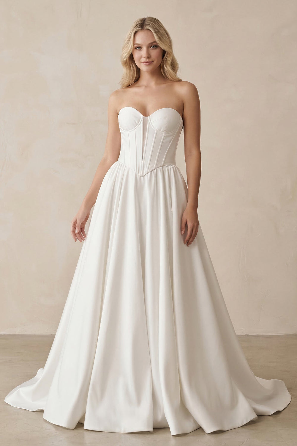 Sweetheart A - Line Satin Corset Wedding Dress in White - KISS BRIDAL Wedding Dresses