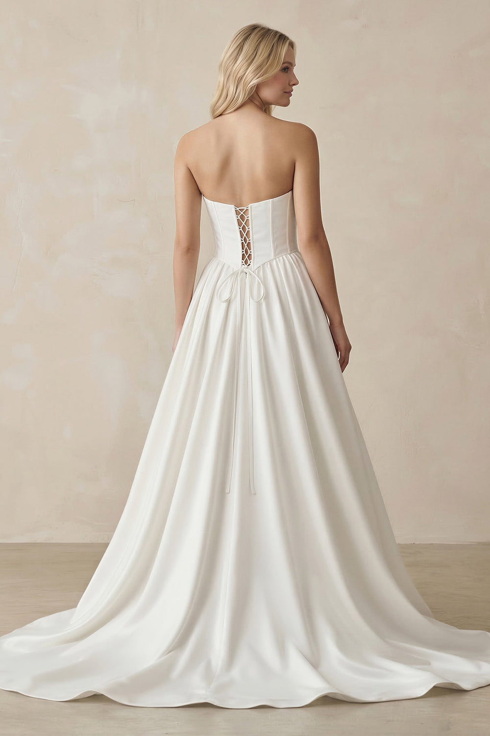 Sweetheart A - Line Satin Corset Wedding Dress in White - KISS BRIDAL Wedding Dresses