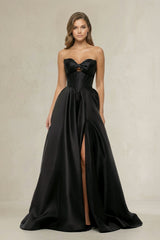 Sweetheart A - Line Satin Corset Wedding Dress with Bow in Black - KISS BRIDAL Wedding Dresses