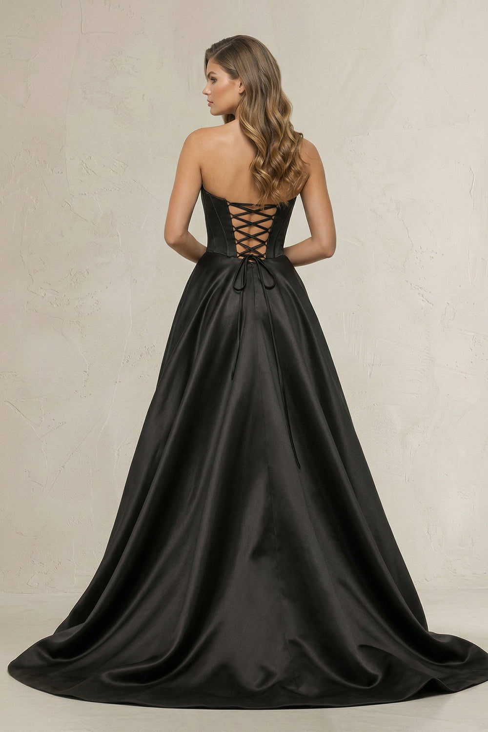 Sweetheart A - Line Satin Corset Wedding Dress with Bow in Black - KISS BRIDAL Wedding Dresses