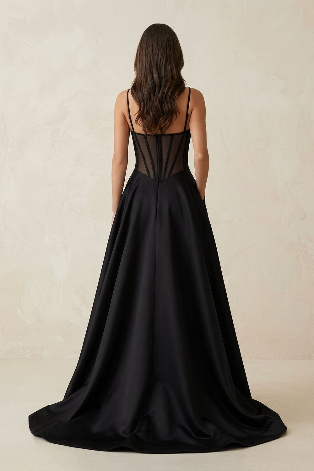 Sweetheart A - Line Satin Corset Wedding Dress with Slit in Black - KISS BRIDAL Wedding Dresses