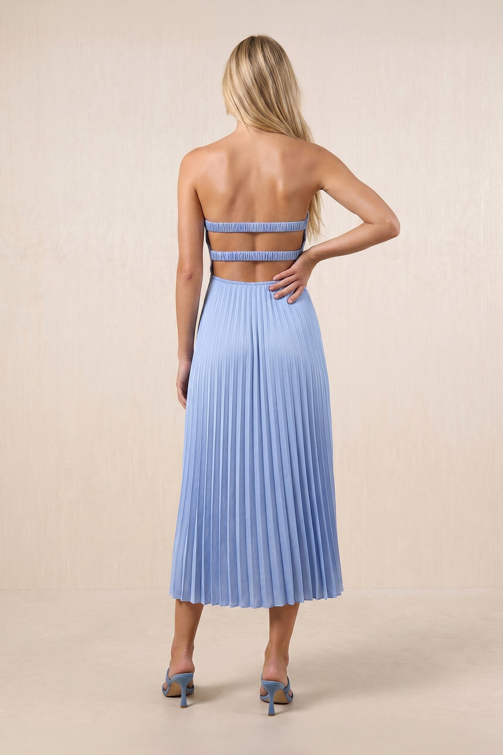 Sweetheart A-Line Satin Pleated Midi Dress in Sky Blue– KISS BRIDAL Dresses