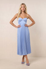 Sweetheart A-Line Satin Pleated Midi Dress in Sky Blue– KISS BRIDAL
