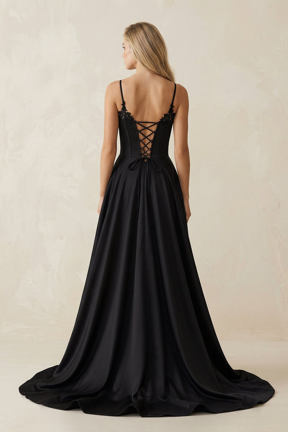 Sweetheart A - Line Satin Ruched Wedding Dress with Slit in Black - KISS BRIDAL Wedding Dresses