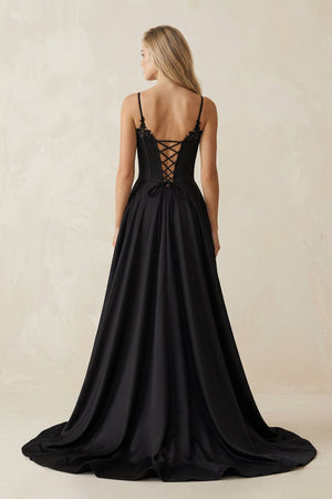 Sweetheart A - Line Satin Ruched Wedding Dress with Slit in Black - SHE IS ME Wedding Dresses