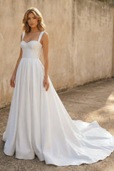 Sweetheart A Line Satin Wedding Dress in White - KISS BRIDAL Wedding Dresses