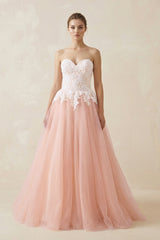Sweetheart A - Line Tulle Appliqued Wedding Dress in Pink - KISS BRIDAL Wedding Dresses