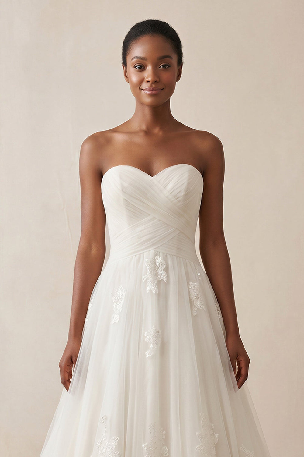 Sweetheart A - Line Tulle Corset Wedding Dress With Appliques in Ivory - KISS BRIDAL Wedding Dresses