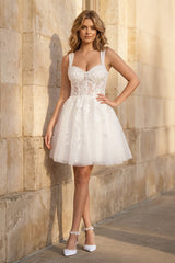 Sweetheart A Line Tulle Wedding Dress With Appliques - KISS BRIDAL Wedding Dresses