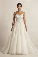 Sweetheart Appliqued Corset A - Line Wedding Gown in Ivory - KISS BRIDAL Wedding Dresses