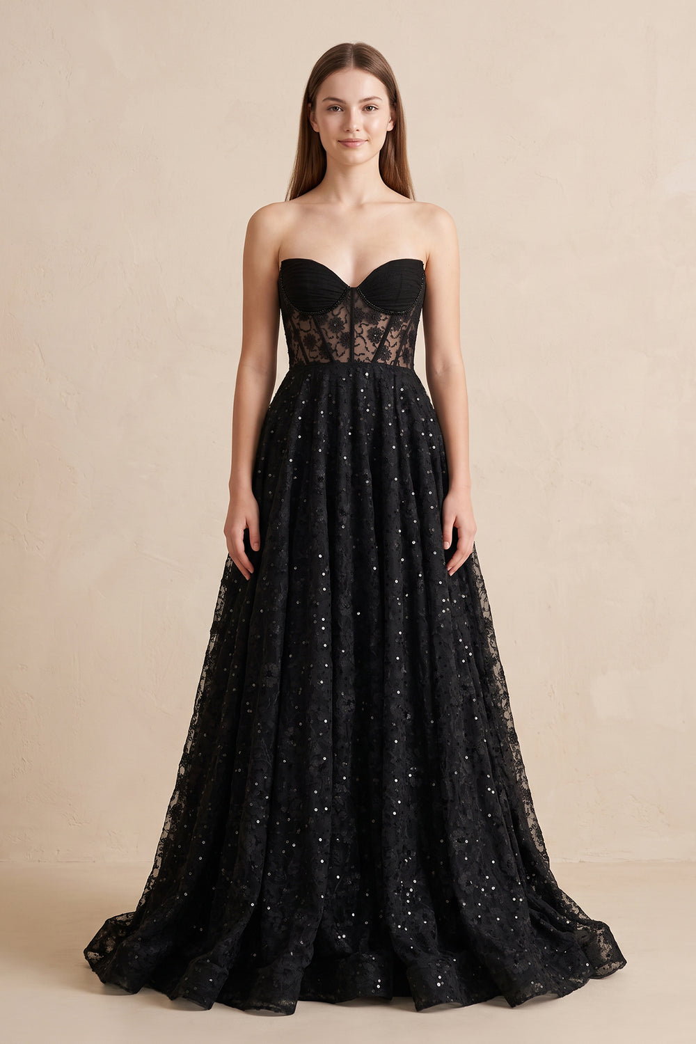 Sweetheart Appliqued Corset Lace Ball Gown Wedding Dress in Black