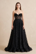 Black Sweetheart Appliqued Corset Lace Ball Gown Wedding Dress With Slit - KISSBRIDAL